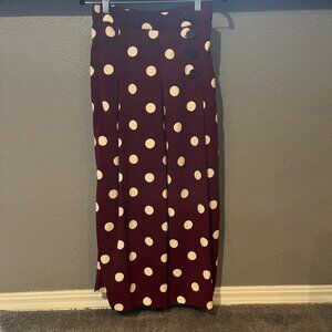 ZARA Burgundy & Cream BIG Polka Dot Wide Leg Palazzo Pants - Side Buttons - S
